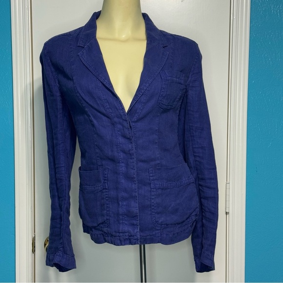 J. Crew Jackets & Blazers - J. Crew Blue 100% Linen Blazer Shirt with Classic Notched Lapels Size 4 GUC